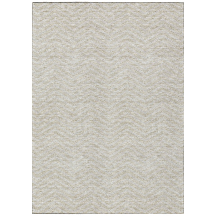 3' X 5' Beige And Gray Chevron Washable Indoor Outdoor Area Rug