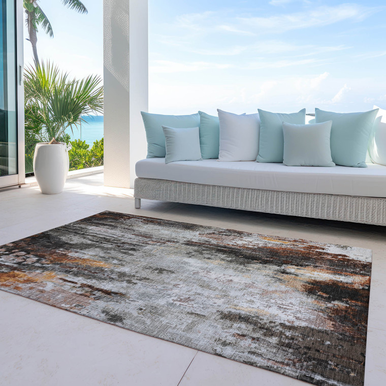 5' X 8' Gray Rust And Ivory Abstract Washable Indoor Outdoor Area Rug
