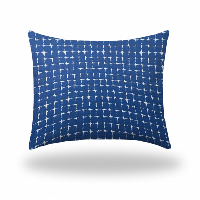 22" X 26" Blue And White Enveloped Gingham Lumbar Indoor Outdoor Pillow - 606114097983