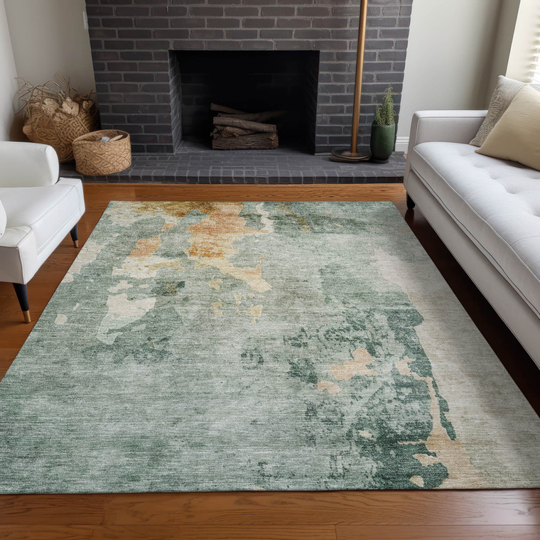 5' X 8' Blue Copper And Gray Abstract Washable Indoor Outdoor Area Rug