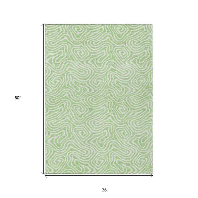 3' X 5' Mint Green And Ivory Abstract Washable Indoor Outdoor Area Rug - 880016409857