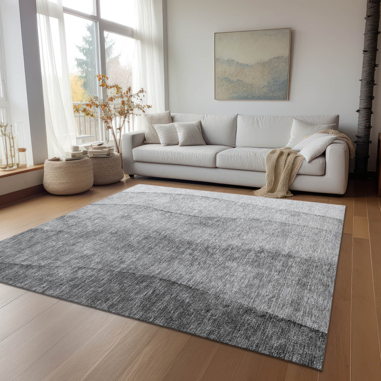 3' X 5' Gray Silver And Charcoal Ombre Washable Indoor Outdoor Area Rug - Gray, Silver, Charcoal