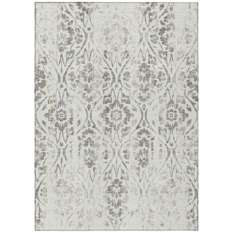 5' X 8' Ivory And Brown Floral Washable Indoor Outdoor Area Rug
