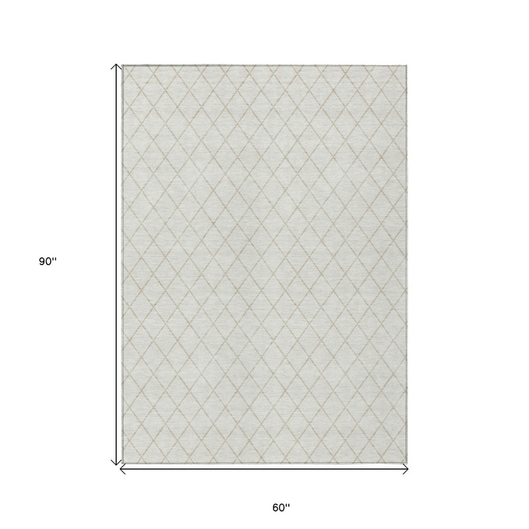 5' X 8' Ivory And Beige Geometric Washable Indoor Outdoor Area Rug Transitional Style - Ivory, Beige Color