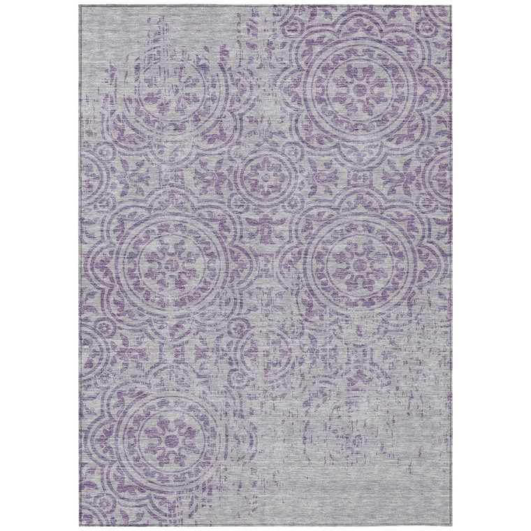 3' X 5' Lavender And Lilac Medallion Washable Indoor Outdoor Area Rug