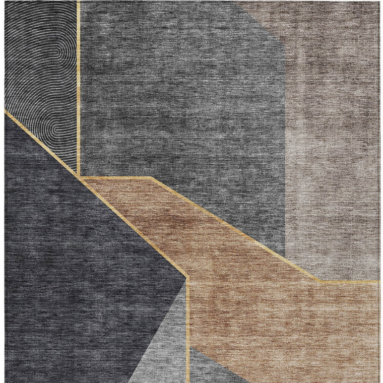 5' X 8' Charcoal Taupe And Gray Geometric Washable Indoor Outdoor Area Rug