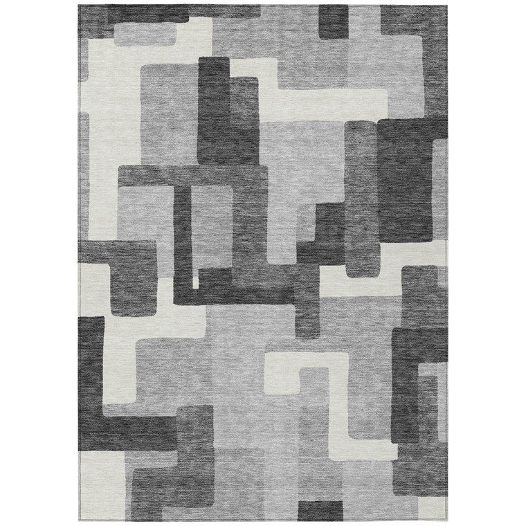 5' X 8' Gray Charcoal And Silver Abstract Washable Indoor Outdoor Area Rug - 608219205225