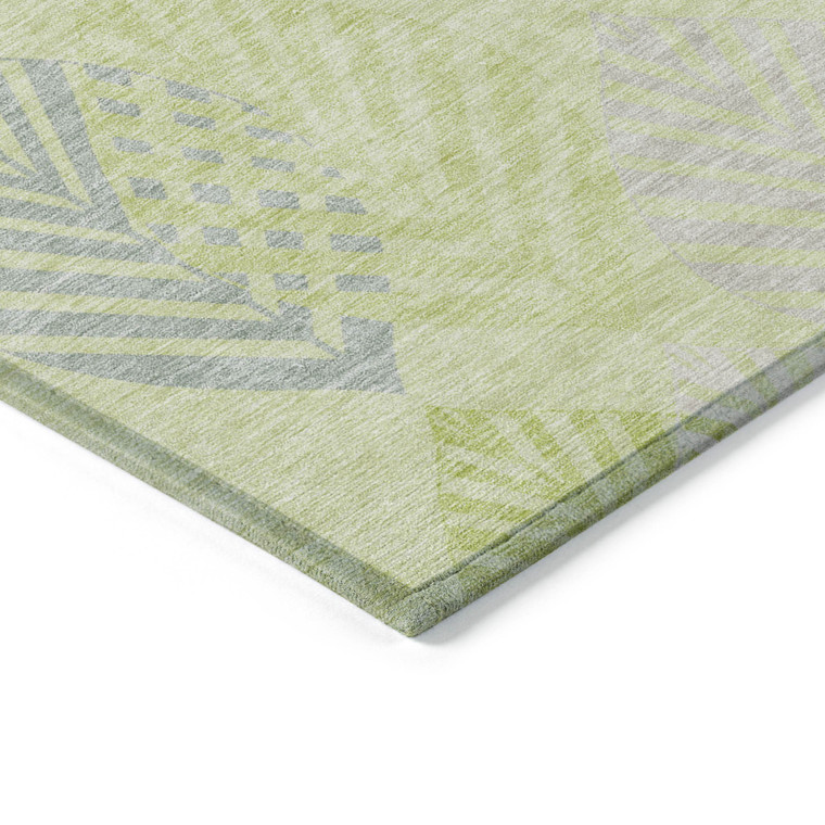 3' X 5' Artichoke Green And Ivory Floral Washable Indoor Outdoor Area Rug - Artichoke Green, Ivory