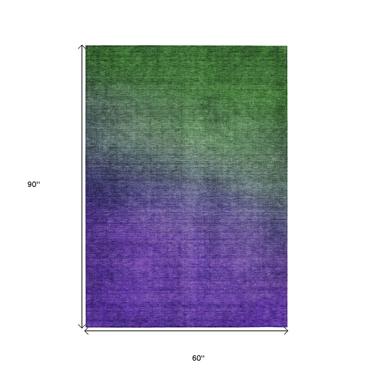 5' X 8' Green Purple And Charcoal Ombre Washable Indoor Outdoor Area Rug