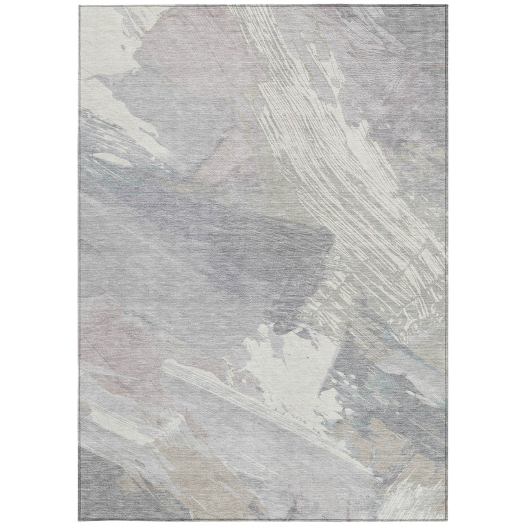3' X 5' Ivory And Gray Abstract Washable Indoor Outdoor Area Rug Transitional Style - Ivory, Gray Color