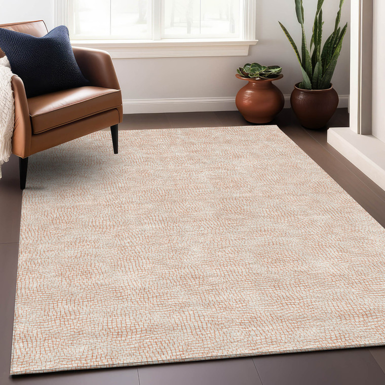 3' X 5' Peach And Beige Geometric Washable Indoor Outdoor Area Rug - 608219060497