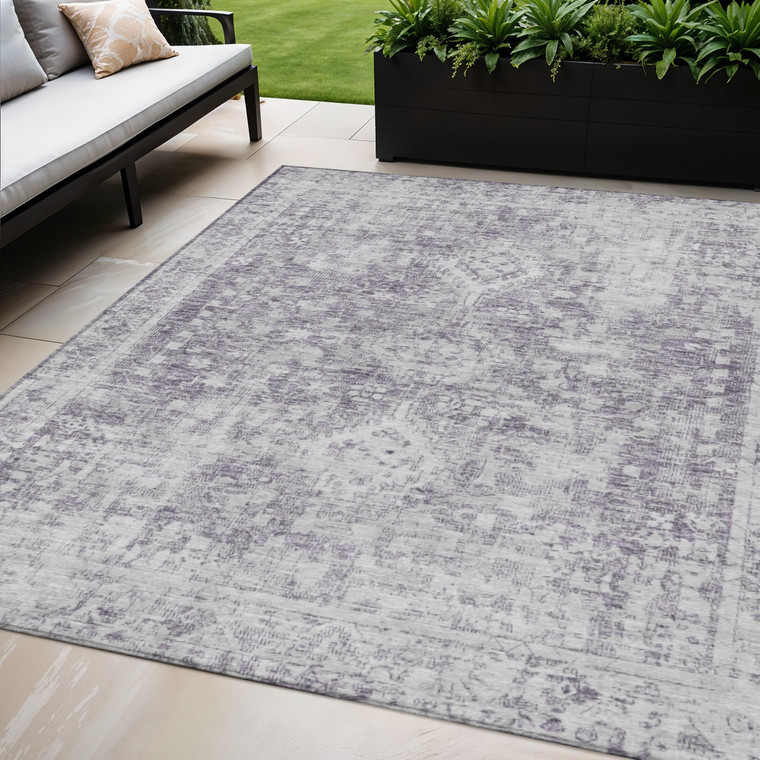 5' X 8' Plum Oriental Washable Indoor Outdoor Area Rug