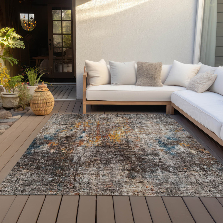 3' X 5' Taupe Chocolate And Copper Abstract Washable Indoor Outdoor Area Rug