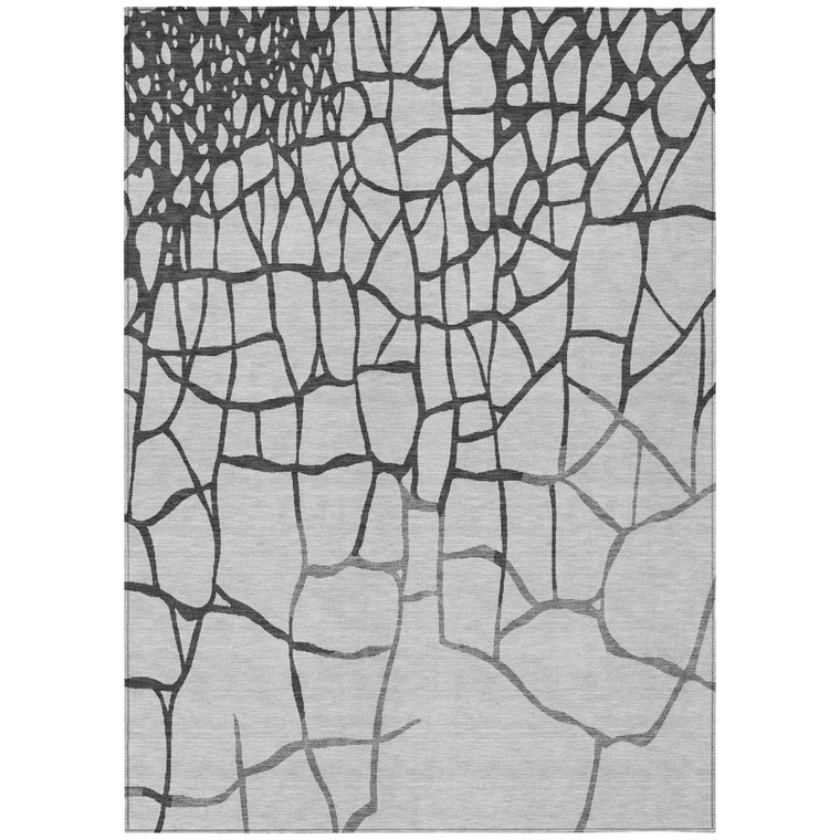 3' X 5' Gray And Charcoal Abstract Washable Indoor Outdoor Area Rug Transitional Style - Gray, Charcoal Color