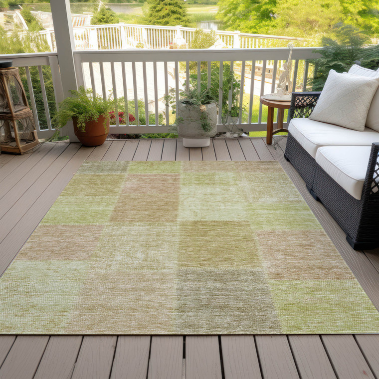 3' X 5' Green Copper And Mint Green Patchwork Washable Indoor Outdoor Area Rug