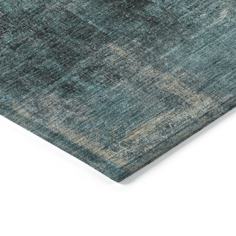 3' X 5' Teal Blue And Ivory Abstract Washable Indoor Outdoor Area Rug - Teal Blue, Ivory