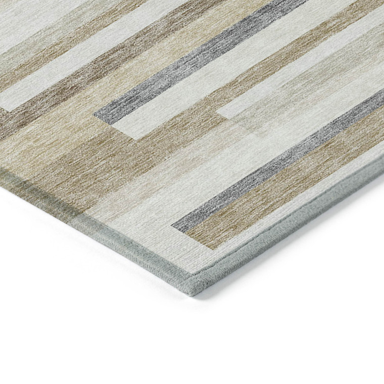 5' X 8' Ivory Beige And Taupe Striped Washable Indoor Outdoor Area Rug Modern Style - Ivory, Beige, Taupe Color