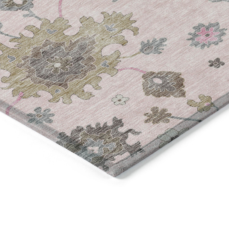 3' X 5' Pink Ivory And Chocolate Floral Washable Indoor Outdoor Area Rug