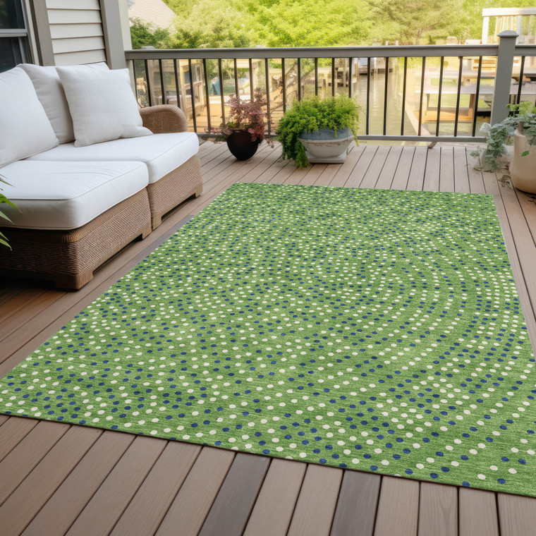3' X 5' Green Blue And Ivory Polka Dot Washable Indoor Outdoor Area Rug