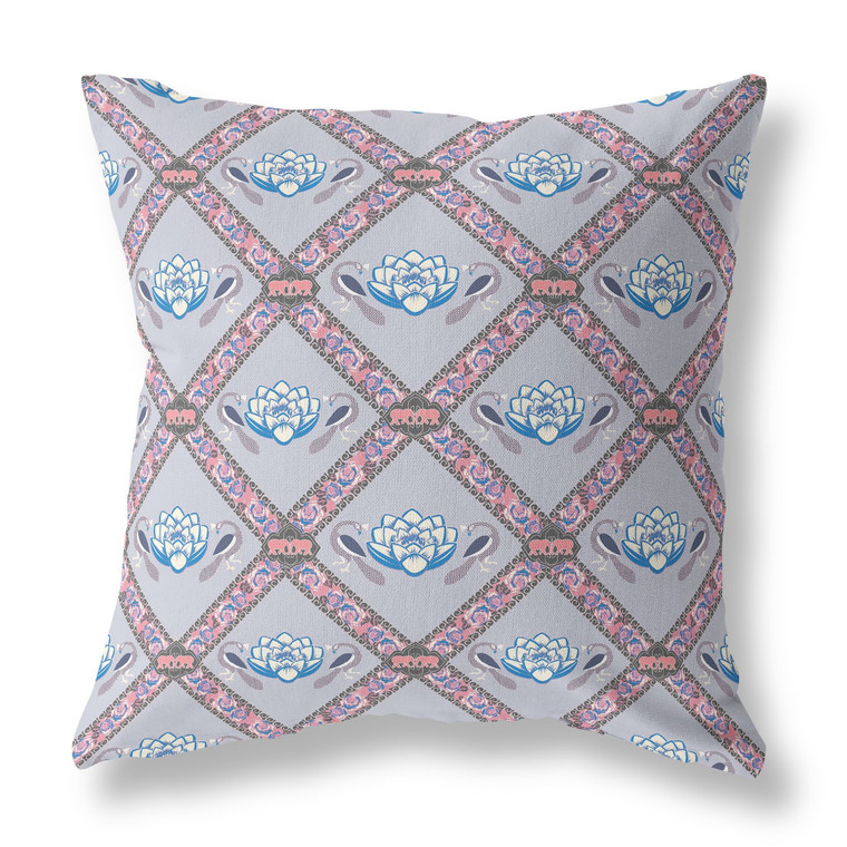 26" X 26" Gray And Pink Zippered Geometric Indoor Outdoor Throw Pillow - 606114673255