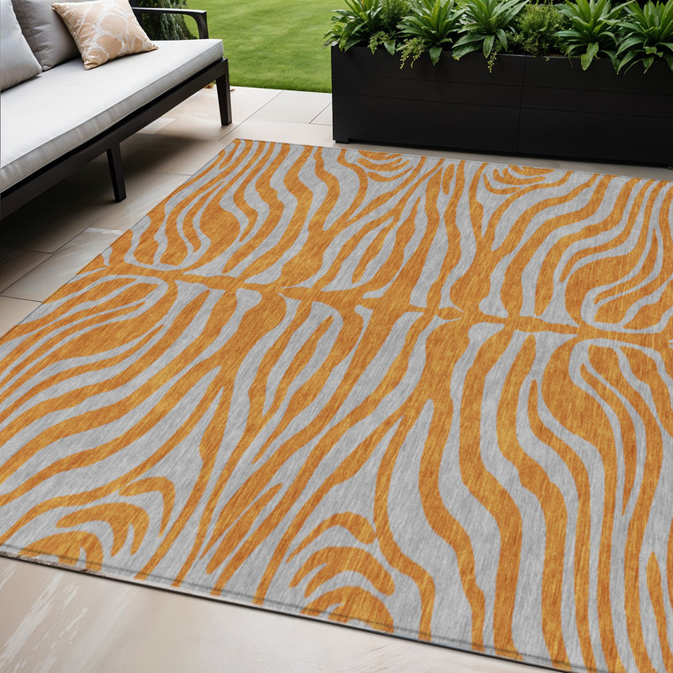 5' X 8' Copper And Gray Animal Print Washable Indoor Outdoor Area Rug