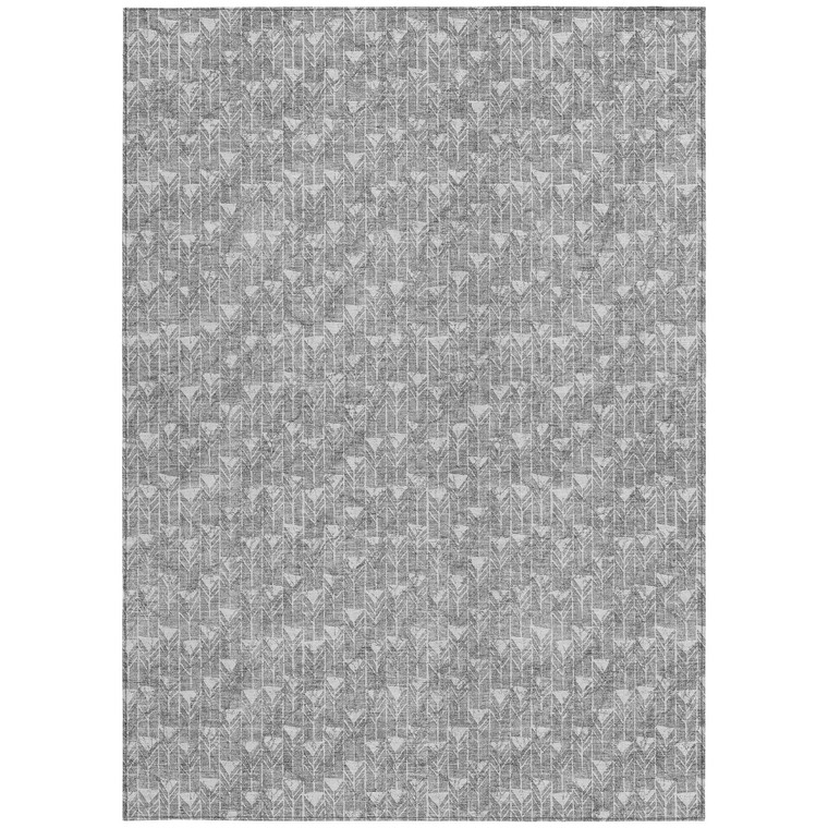 5' X 8' Gray Geometric Washable Non Skid Indoor Outdoor Area Rug