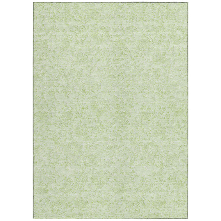 5' X 8' Artichoke Green And Mint Green Floral Washable Indoor Outdoor Area Rug