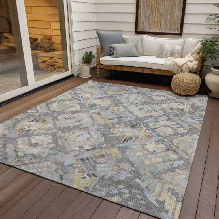 5' X 8' Gray And Brown Geometric Washable Indoor Outdoor Area Rug