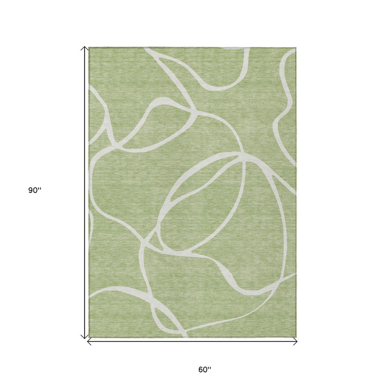 5' X 8' Artichoke Green And Ivory Abstract Washable Indoor Outdoor Area Rug Transitional Style - Artichoke Green, Ivory Color