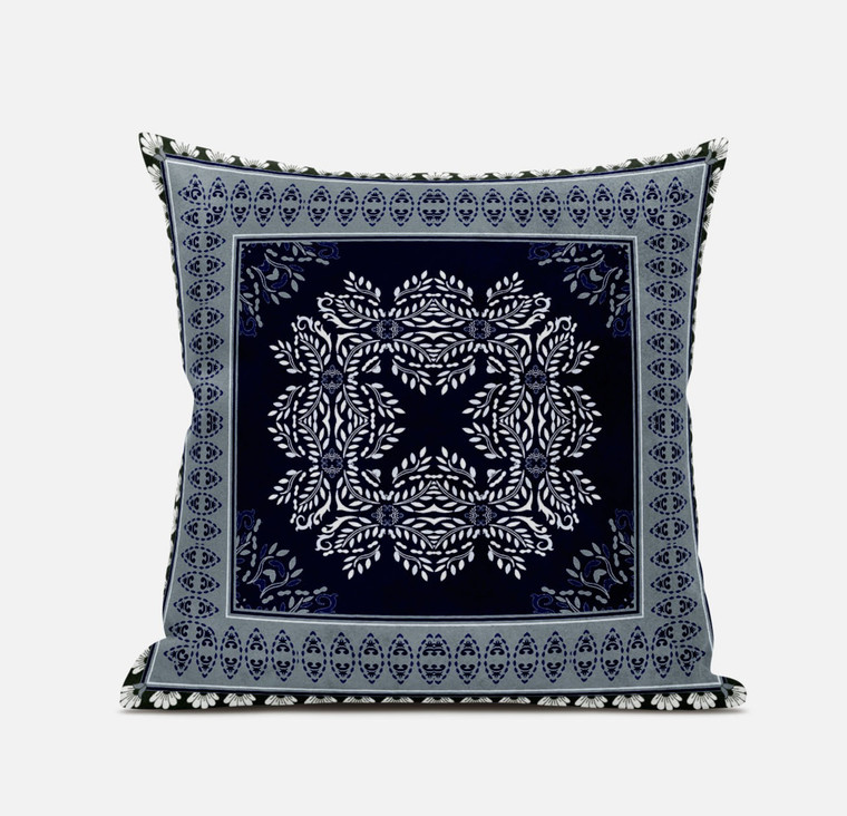 20"x20" Gray Blue White Blown Seam Suede Geometric Throw Pillow