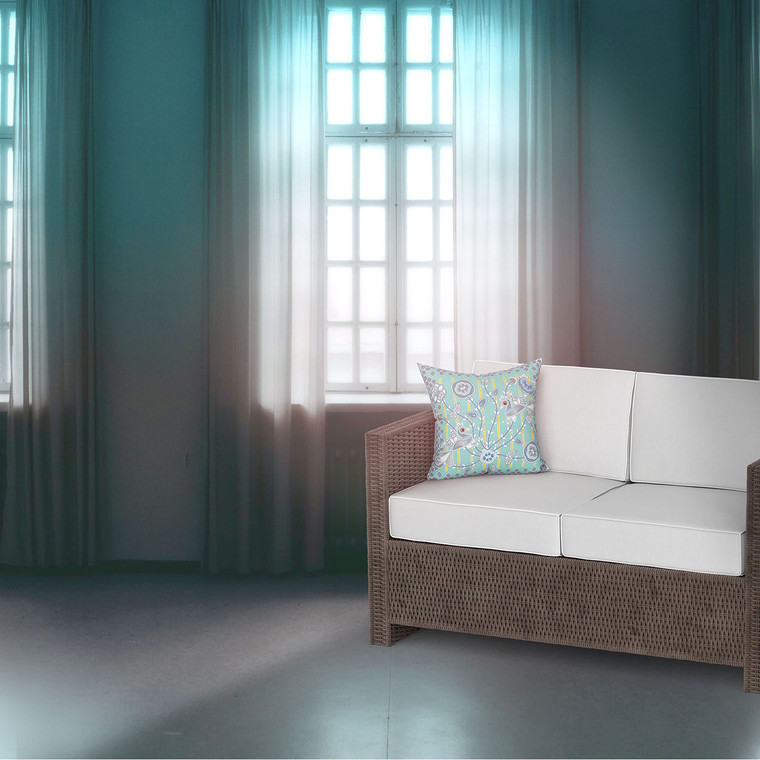 20" x 20" Aqua Peacock Blown Seam Floral Indoor Outdoor Throw Pillow - 606114755081