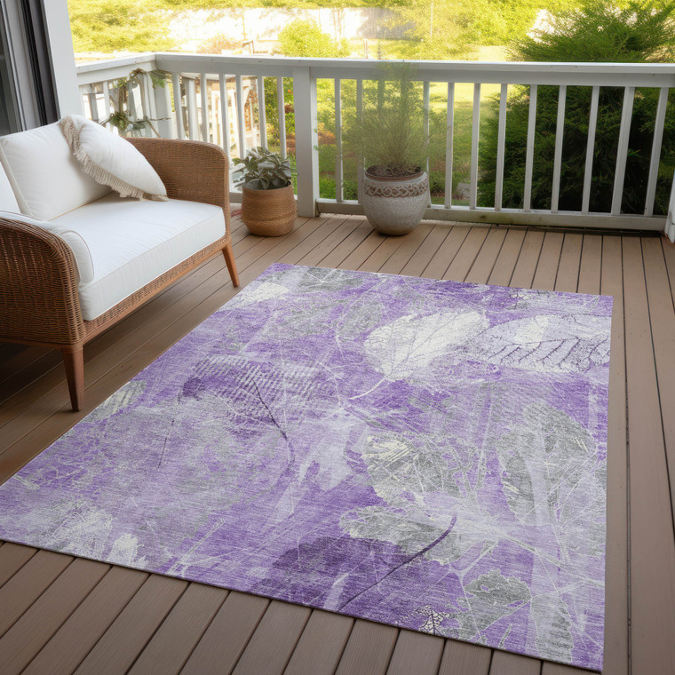 3' X 5' Lavender And Ivory Floral Washable Indoor Outdoor Area Rug - 880016637427