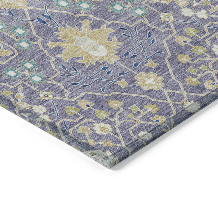 5' X 8' Lavender Blue And Green Oriental Washable Indoor Outdoor Area Rug