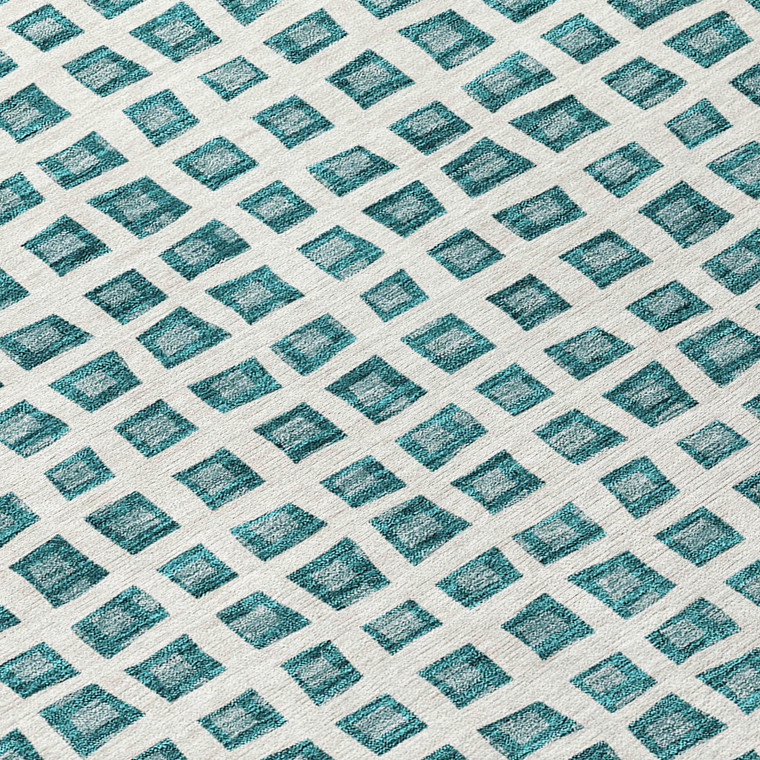 5' X 8' Teal Blue And Ivory Geometric Washable Indoor Outdoor Area Rug Transitional Style - Teal Blue, Ivory Color