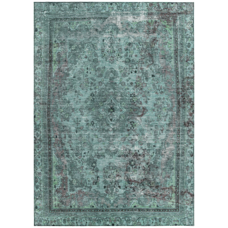 5' X 8' Teal Blue And Turquoise Medallion Washable Indoor Outdoor Area Rug
