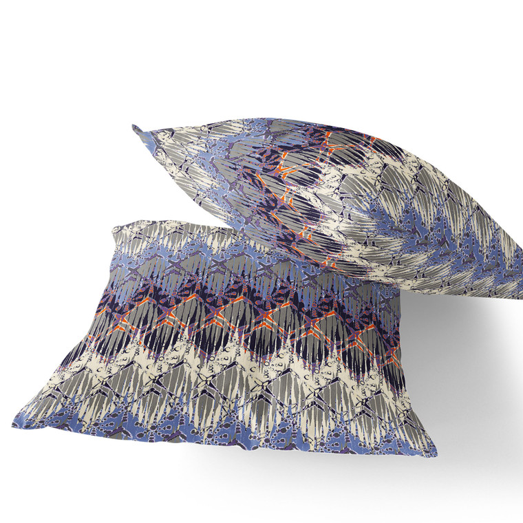 Set of Two 16" X 16" Gray and Purple Geometric Indoor Outdoor Throw Pillow Polyester