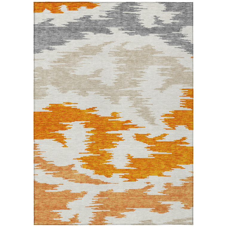 5' X 8' Orange Beige And Ivory Abstract Washable Indoor Outdoor Area Rug