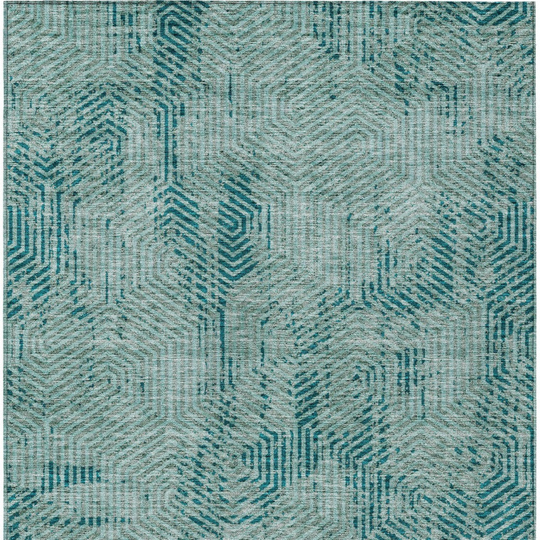 5' X 8' Teal Blue And Gray Geometric Washable Indoor Outdoor Area Rug