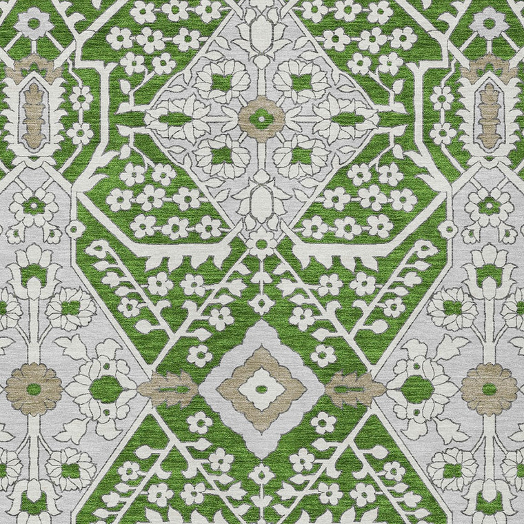 3' X 5' Green Gray And Taupe Floral Washable Indoor Outdoor Area Rug