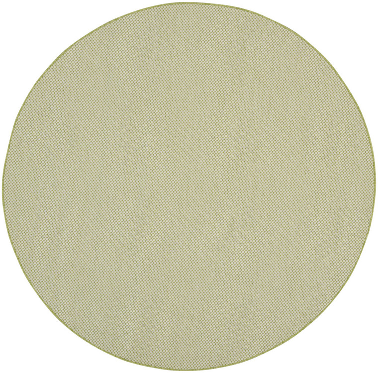 6' Ivory And Green Round Geometric Indoor Outdoor Area Rug