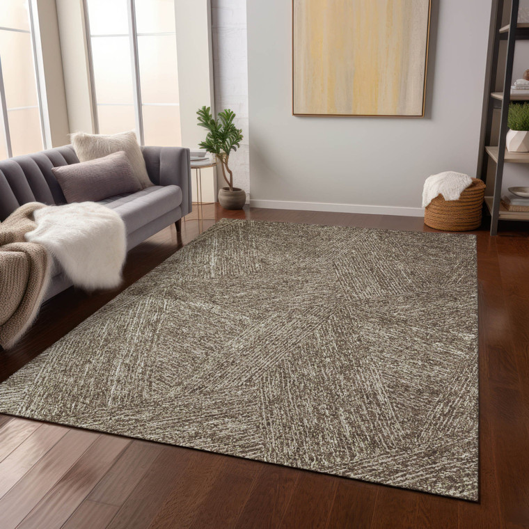 3' X 5' Chocolate And Beige Abstract Washable Indoor Outdoor Area Rug - Chocolate, Beige