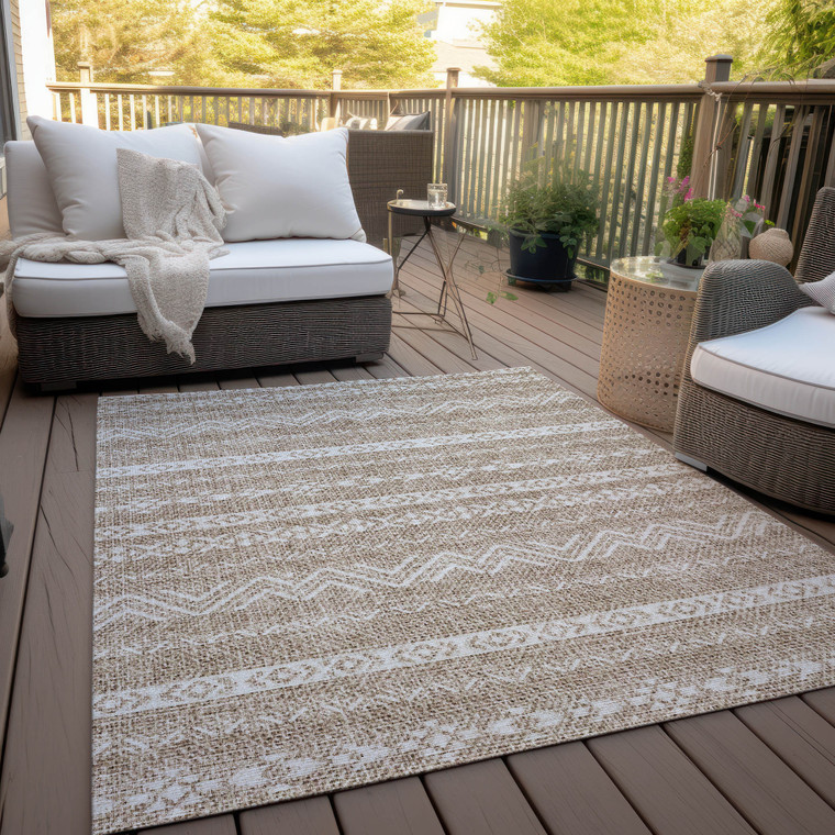 3' X 5' Brown And Beige Southwestern Washable Indoor Outdoor Area Rug - Brown, Beige