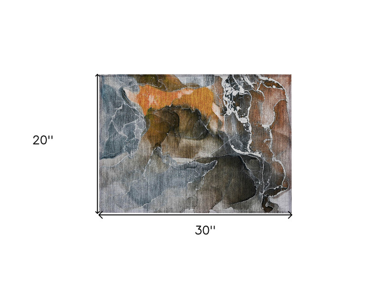 2' X 3' Orange Abstract Washable Non Skid Indoor Outdoor Area Rug