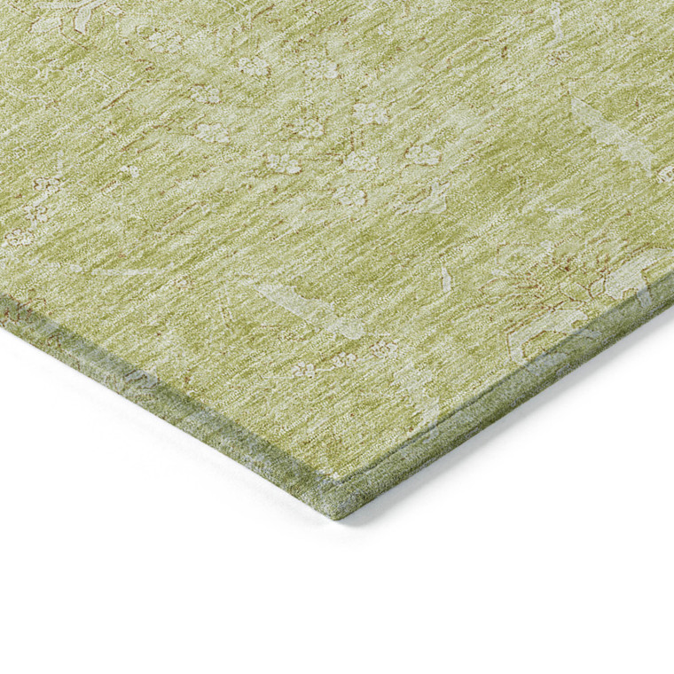 3' X 5' Artichoke Green And Ivory Damask Washable Indoor Outdoor Area Rug