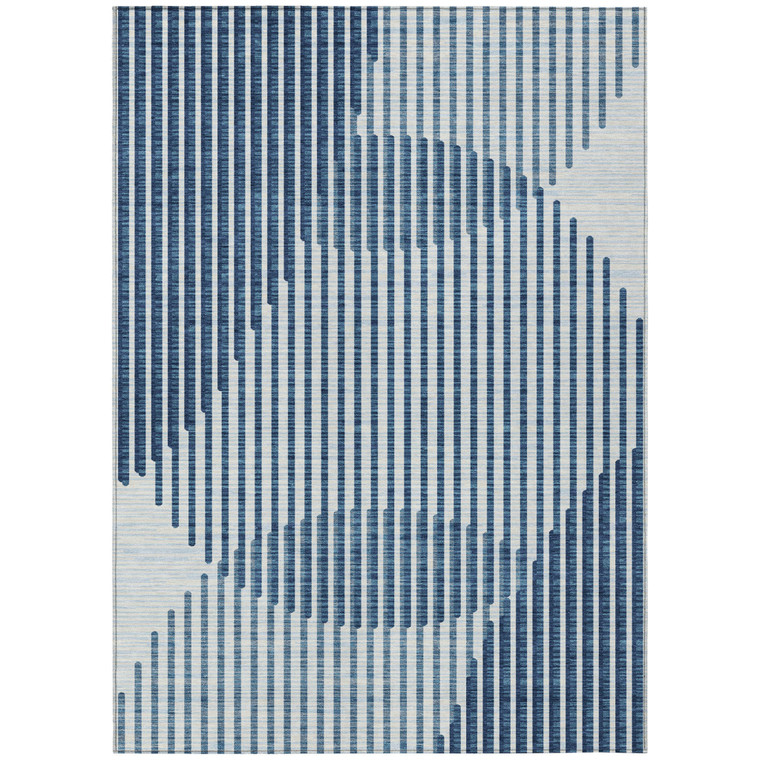 3' X 5' Blue And Ivory Geometric Washable Indoor Outdoor Area Rug - 608219060213