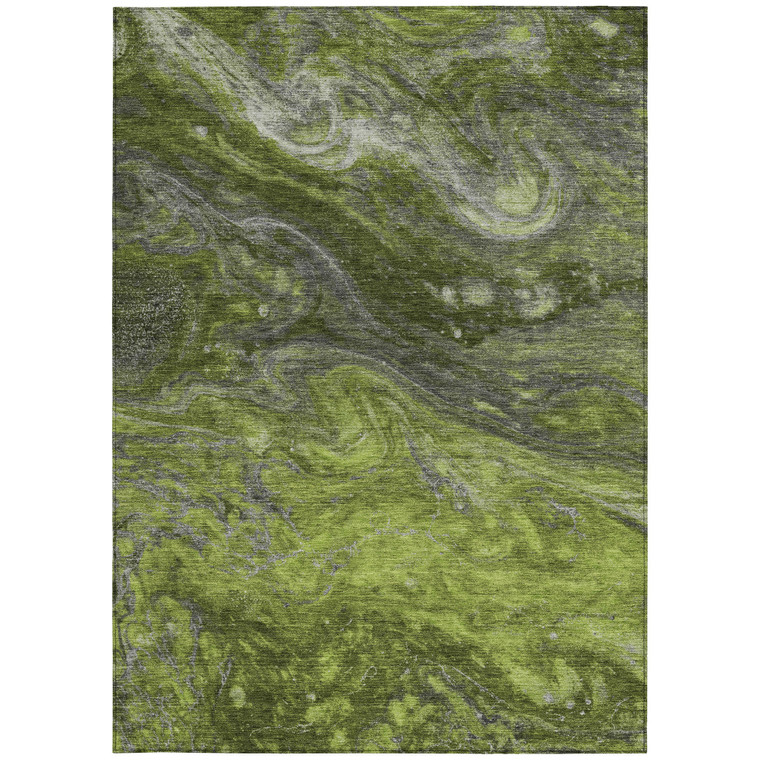 3' X 5' Olive Green And Lime Green Abstract Washable Indoor Outdoor Area Rug