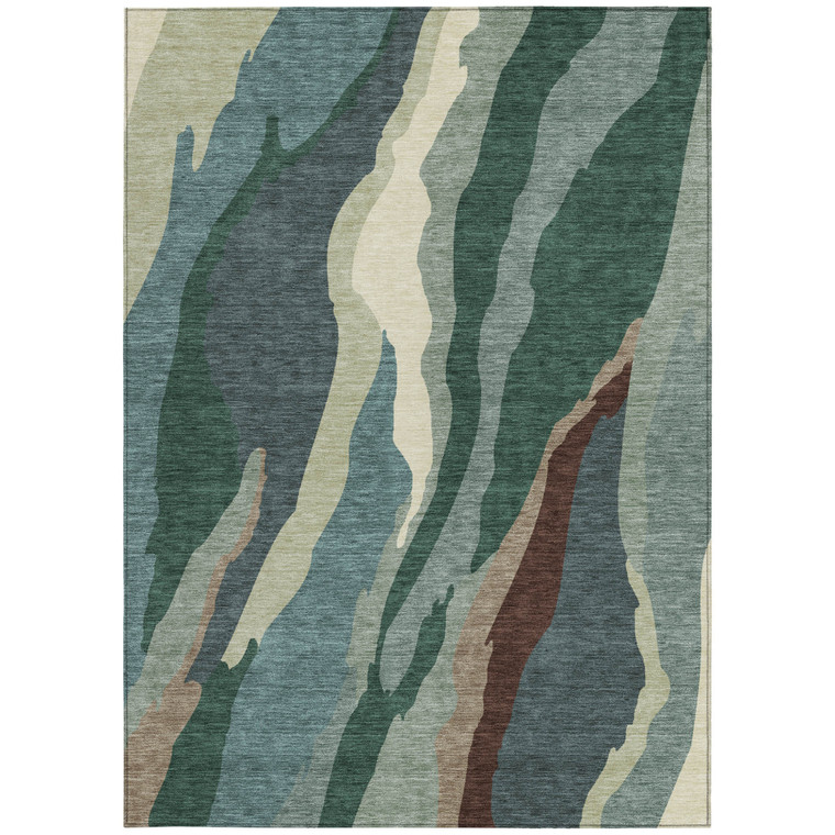 5' X 8' Sage Brown And Beige Abstract Washable Indoor Outdoor Area Rug