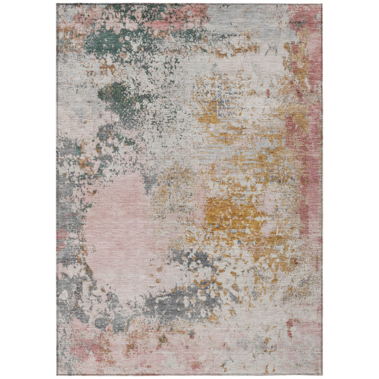 3' X 5' Pink Charcoal And Copper Abstract Washable Indoor Outdoor Area Rug