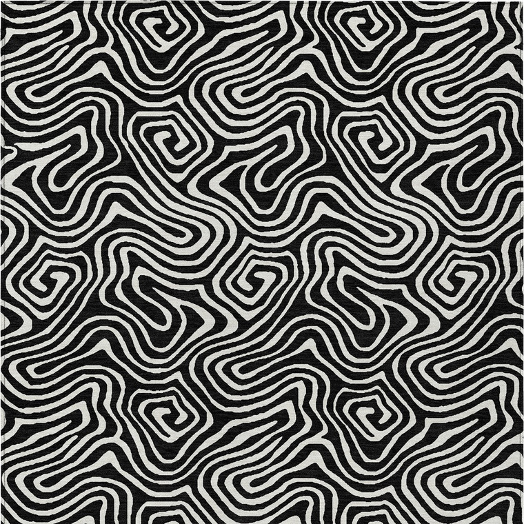 3' X 5' Black And Ivory Abstract Washable Indoor Outdoor Area Rug Transitional Style - Black, Ivory Color