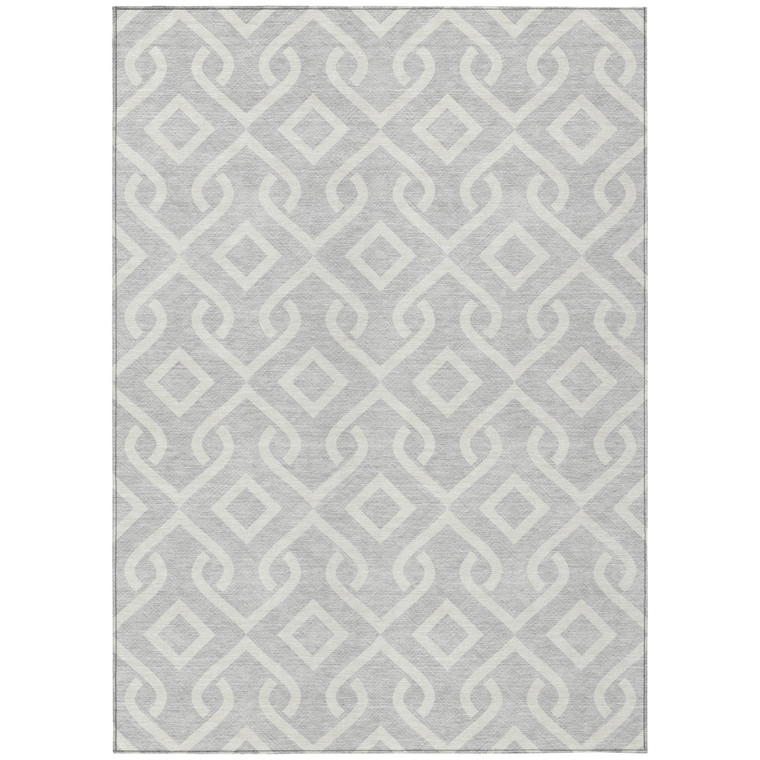 5' X 8' Silver And Ivory Geometric Washable Indoor Outdoor Area Rug - 608219181260